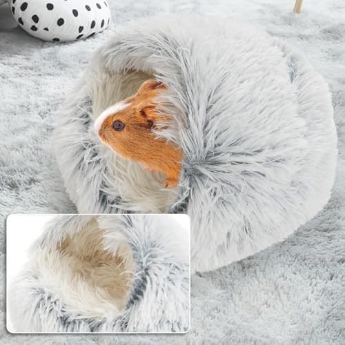 Soothing Guinea Pig Hideout, Doughnut Guinea Pig Bed with Hooded Cover, Washable Hamster Rabbit Bunny Bed, Washable Round Cave Beds for Small Animal Bunny Rabbit Hideout (Grey) - color: Grey