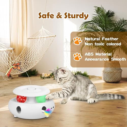 Cat Toys, 3-in-1 Interactive Cat Toy for Indoor Cats, Rechargeable Automatic Kitten Toy with Fluttering Butterfly, Moving Feather, Smart Sensor 6 Holes Whack-A-Mole & Track Balls (White) - color: white