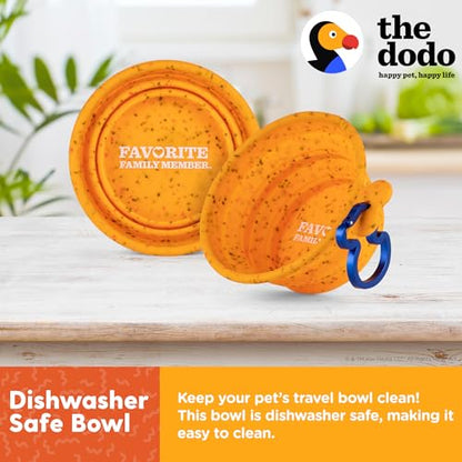 The Dodo Collapsible Dog Bowl, Yellow; Travel Dog Bowl That Folds Flat and Clips with Carabiner for Easy Storage and Carry - color: Yellow