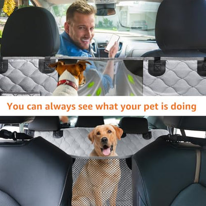 PETICON Dog Car Seat Cover with Mesh Window, 100% Waterproof Pet Seat Cover for Back Seat, Scratchproof Dog Hammock for Cars, Trucks, SUVs, Jeeps (Gray) - color: gray