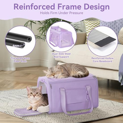 PETSFIT Soft-Sided Cat Carrier with Patented Safety Buckles, Lockable Zippers & Safety Tether,Escape-Resistant Travel Pet Carrier for Car Rides & Vet Visits, Airline Approved Under-Seat, Up to 12 lbs - color: Purple, size: Medium