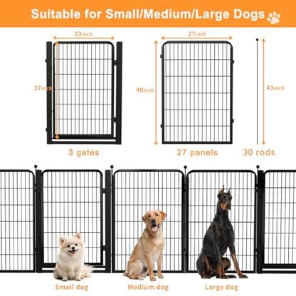 Wide Gate Dog Fence Outdoor Pens Outside,Portable Dog Play Pen 40" H 30 Panels Pet Playpen Exercise Pens for Puppys Small Medium Large Dogs RV Camping Yard Garden Indoor