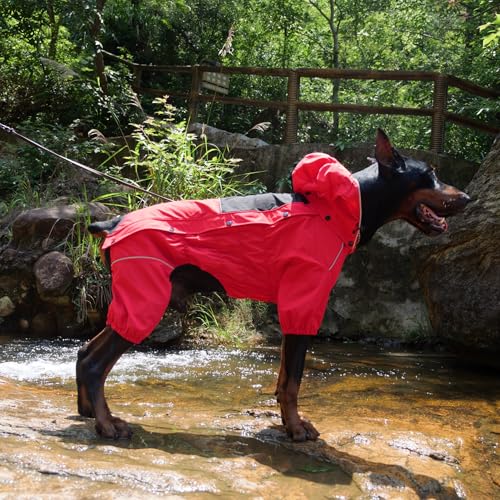 LOVELONGLONG Waterproof Dog Raincoat with Removable Hood – Outdoor Full Body Dog Jacket, Windproof Snowproof Shell Suit – All Season Pet Rain Gear Red XXS - color: Red, size: XXS (Back 9")