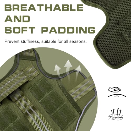 Tactical Dog Harness Medium Sized, Heavy Duty No Pull Dog Harness with Handle, Easy On and Off Service Dog Vest with Molle System, Reflective Pet Vest for Walking Hiking Training - color: Green, size: M(Neck:17-23",Chest:22-32"),35-50 lbs
