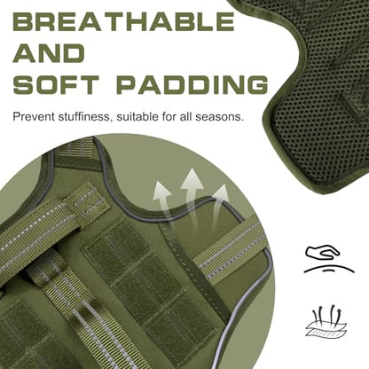 Tactical Dog Harness Medium Sized, Heavy Duty No Pull Dog Harness with Handle, Easy On and Off Service Dog Vest with Molle System, Reflective Pet Vest for Walking Hiking Training - color: Green, size: M(Neck:17-23",Chest:22-32"),35-50 lbs