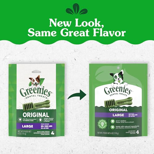 Greenies Veterinarian-Recommended Adult Natural Dental Dog Treats Large Size, Dog Dental Chews, Original Flavor, 6 oz. Pack, 4 Count - size: 4 Count (Pack of 1)
