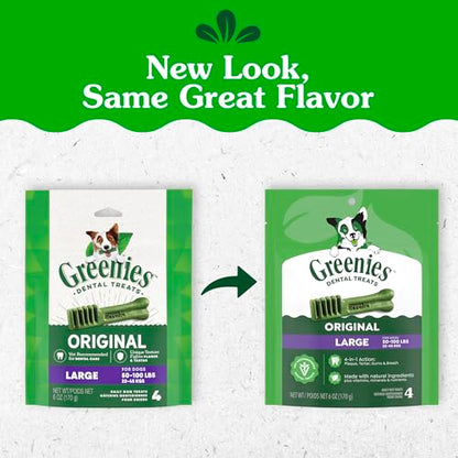 Greenies Veterinarian-Recommended Adult Natural Dental Dog Treats Large Size, Dog Dental Chews, Original Flavor, 6 oz. Pack, 4 Count - size: 4 Count (Pack of 1)