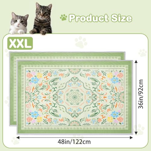 Washable Cat Litter Mat 48"x36" 2Pack with Non-Slip Bottom Waterproof Litter Box Mat Easy to Clean Litter Trapping Mat for Kitty - color: Bean Green Flower, size: 48"x36"-2 Pack