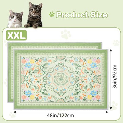 Washable Cat Litter Mat 48"x36" 2Pack with Non-Slip Bottom Waterproof Litter Box Mat Easy to Clean Litter Trapping Mat for Kitty - color: Bean Green Flower, size: 48"x36"-2 Pack