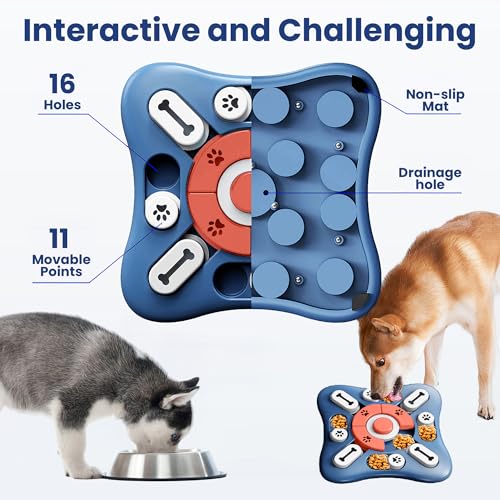 PAWSPIK Interactive Dog Puzzle Toy – Treat Dispensing Slow Feeder for Dogs, Mental Enrichment Toy with Squeaker & 16 Compartments – Durable, Non-Slip, Dishwasher Safe – Light Blue (Orange and Blue) - color: Orange and Blue