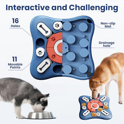 PAWSPIK Interactive Dog Puzzle Toy – Treat Dispensing Slow Feeder for Dogs, Mental Enrichment Toy with Squeaker & 16 Compartments – Durable, Non-Slip, Dishwasher Safe – Light Blue (Orange and Blue) - color: Orange and Blue