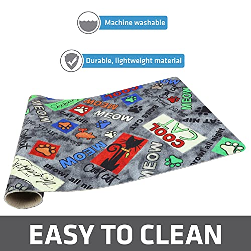Drymate Cat Bowl Placemat, Pet Food Feeding Mat - Absorbent Fabric, Waterproof Backing, Slip-Resistant - Machine Washable/Durable (USA Made) (12” x 20”) (Cool Cat Grey) - color: Cool Cat Grey, size: Small (12" x 20")