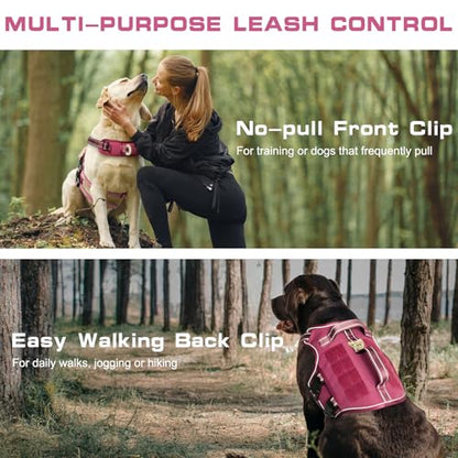 Small Dog Harness, Heavy Duty Tactical No Pull Dog Harness, No Choke, Easy On and Off Pet Vest with Molle System, Adjustable Reflective Dog Vest with Breathable Padded for Walking Hiking Training - color: Pink, size: S(Neck:16-22",Chest:20-28"),18-35 lbs