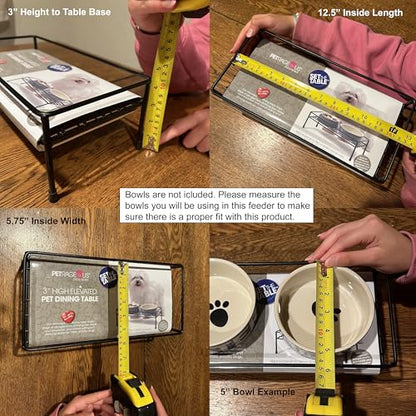 PetRageous 81030 Gizmo's Set The Table Steel Frame Dog Feeder, 3-Inch Tall Dining Table by 13-Inch Long and 5.75-Inch Wide, Holds Two 5.5-Inch Diameter Bowls, for Small and Medium Dogs and Cats, Black - size: 3-Inch Height