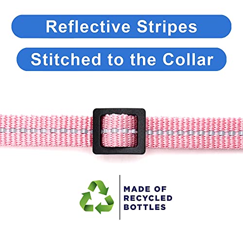 Pawtitas Recycled Pink Reflective Cat Collar – Eco-Friendly Breakaway Safety Buckle, Adjustable Kitten & Adult Collar with Removable Bell and High-Visibility Strap - color: Recycled Pink