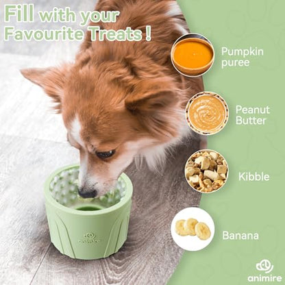 Dog Slow Feeder Lick Bowl, Anxiety Relief Dog Licking Mat Treat Dispenser, Non-Slip Anti-Choking Slow Eating Lick Bowl for Small Medium and Large Breed Dogs, BPA Free Silicone - color: Green, size: M-L