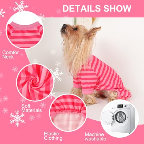 Dog Pajamas Pjs Stretchable Strip Dog Jumpsuit 4 Legs Pjs for Summer Dog Clothes Puppy Onesies Doggie Outfit (Pink, X-Small (Chest 11in)) - color: Pink, size: X-Small (Chest 11in )