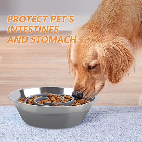 Slow Feeder Dog Bowls Insert, Animire Soft Silicone Slow Eating Dog Food Bowl for Small, Medium and Large Dogs, Compatible with Regular and Elevated Bowls - color: Grey, size: S