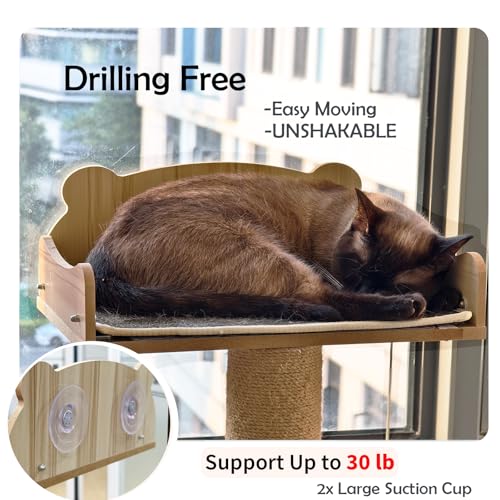 Cat Window Perch, Carpet Hammock & Window Step & Scratcher, Hammock with Suction Cup, Height Adjustable, Sturdy Cat Window Bed, Space-Saving (Drilling-Free) (Solid Wood, Cat Tree Set) - color: solid wood, size: Cat Tree Set