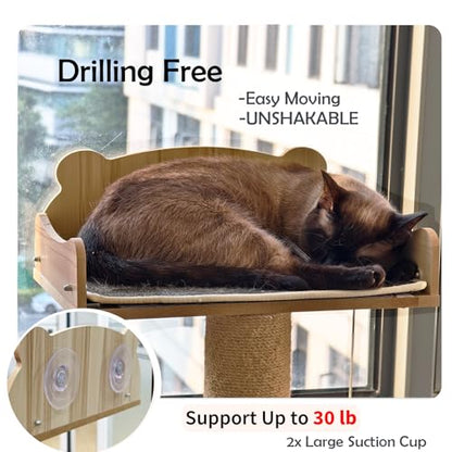 Cat Window Perch, Carpet Hammock & Window Step & Scratcher, Hammock with Suction Cup, Height Adjustable, Sturdy Cat Window Bed, Space-Saving (Drilling-Free) (Solid Wood, Cat Tree Set) - color: solid wood, size: Cat Tree Set