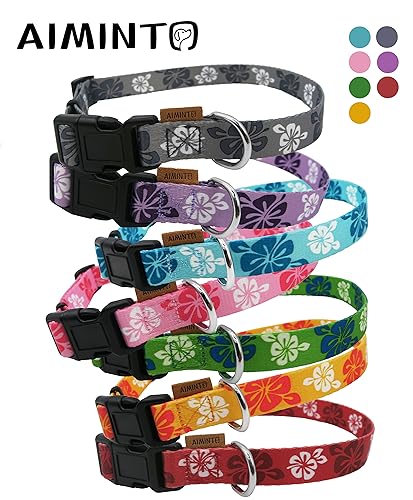 Dog Collar, Cute Floral Pattern, Soft and Adjustable Collar with Quick Release Buckle (XS (Neck 9-13", Width 3/8"), Hawaiian Purple) - color: Hawaiian Purple, size: XS (Neck 9-13", Width 3/8")