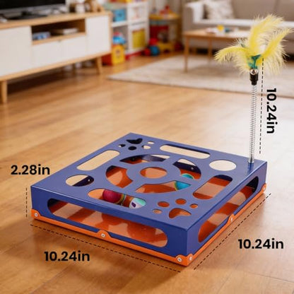 2026 New Metal Cat Scratch Puzzle Enrichment Box,cat Puzzle, 1 Spring-Loaded Colorful Feather Stick with a Bell,No Assembly Required, All Cats Indoor Play Toy - color: Klein Blue