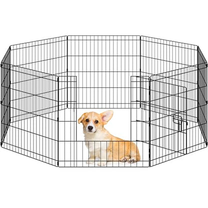 Yaheetech 24" High 8 Panel Foldable Metal Dog Exercise Pen Pet Playpen Dog Fence Outdoor & Indoor Use for Small Animals with Door Black - size: 24"