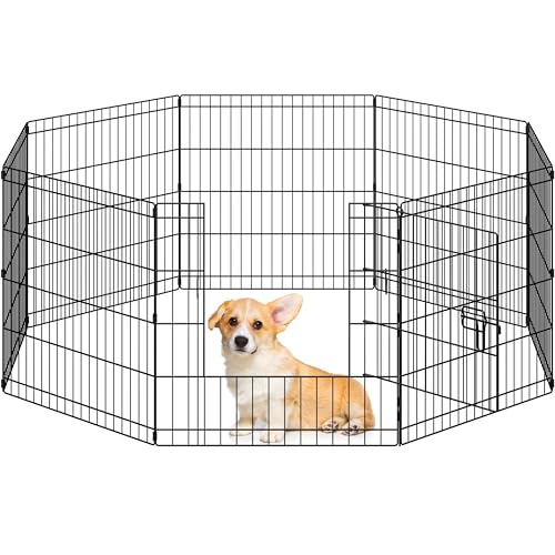 Yaheetech 24" High 8 Panel Foldable Metal Dog Exercise Pen Pet Playpen Dog Fence Outdoor & Indoor Use for Small Animals with Door Black - size: 24"