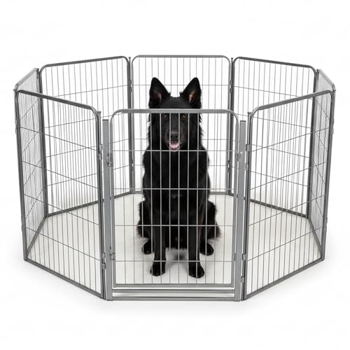 Dog Play Pen for Indoor Use - 40'', 8 Panels for Medium and Large Size Dogs - Portable Grey Playpen Kennel for House or Garage - Metal Heavy Duty Pet Fence with Anti-Slip Feet - size: 40 Inches