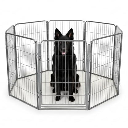 Dog Play Pen for Indoor Use - 40'', 8 Panels for Medium and Large Size Dogs - Portable Grey Playpen Kennel for House or Garage - Metal Heavy Duty Pet Fence with Anti-Slip Feet - size: 40 Inches