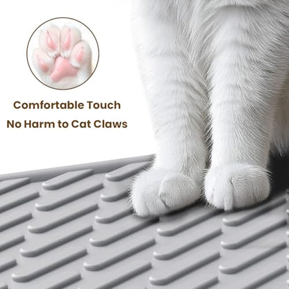 Cat Litter Mat with Grooves & Raised Edge, Urineproof/Waterproof, Litter Scattering Control, Easy to Clean (31 * 24in-Grey-2 Pack) - size: 31 * 24in-grey-2 Pack