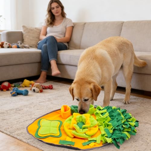 Dog Snuffle Mat - Adjustable Pet Treat Dispenser Toy, 1 Unit Foraging Pad for Enrichment, Scent Training Rug with Fabric Grass, Playware, Sniffing Blanket for Small, Medium and Large Breed Dog