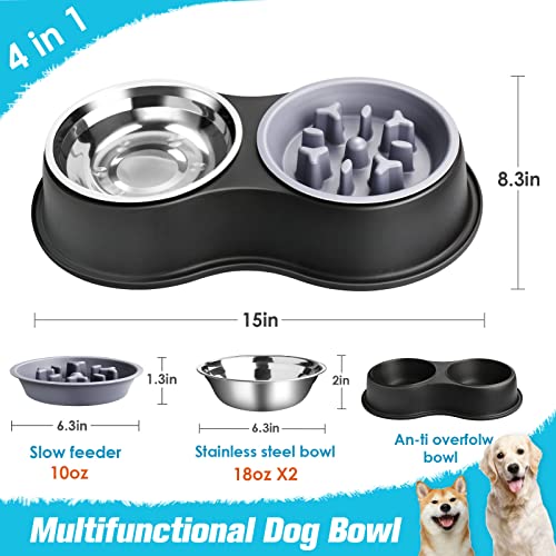 Epetslove Dog Bowls Double Dog Water and Food Bowls Stainless Steel Bowls with Non-Slip Resin Station, Pet Feeder Bowls for Puppy Medium Dogs Cats - color: 2. Slow Feeder, size: Medium-18oz