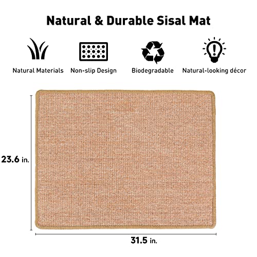 FUKUMARU Cat Scratcher Mat, 23.6 X 31.5 Inch Natural Sisal Cat Scratch Mats, Horizontal Cat Floor Scratching Pad Rug, Protect Carpets and Sofas Brown - color: Brown-23.6 x 31.5 Inch
