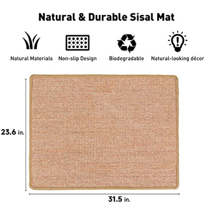 FUKUMARU Cat Scratcher Mat, 23.6 X 31.5 Inch Natural Sisal Cat Scratch Mats, Horizontal Cat Floor Scratching Pad Rug, Protect Carpets and Sofas Brown - color: Brown-23.6 x 31.5 Inch
