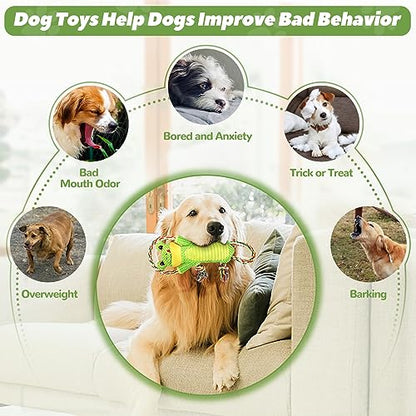 Letsmeet Plush Dog Toy with Crinkle Paper and Ropes - Small Interactive Puppy Toys for Medium to Large Dogs - color: Green
