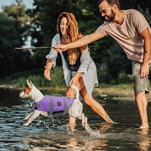 EMUST Dog Life Vests, Adjustable Dog Life Jacket with Rescue Handle, Dogs Flotation Vest for Small/Medium/Large Dogs, XS, Purple - color: Purple, size: XS