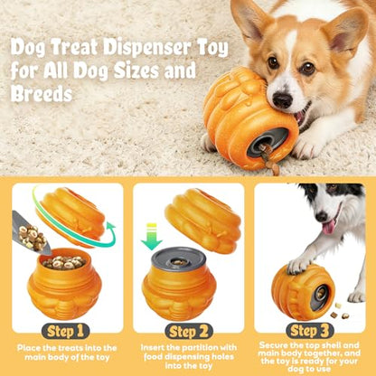 Dog Enrichment Toy for Aggressive Chewers - Interactive Dog Puzzle Toy for Boredom - Durable Nylon Honey Pot Treat Dispenser & Slow Feeder - Frozen Lick Toy with Removable Cups, Orange