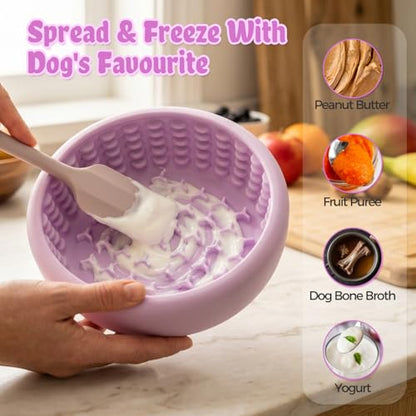 Slow Feeder Dog Bowls for Liquid Treats, Non-Slip Interactive Anxiety Relief Freeze Dog Lick Bowl, Yogurt Pup Lick Toy, Enrichment Treat Dietary Supplement/Post-Op Nutrition (Purple, L) - color: Purple