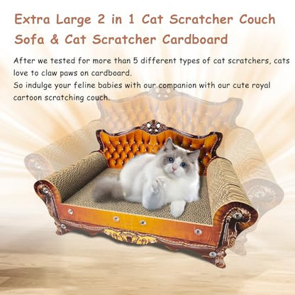 Luxury Cardboard Cat Scratcher Sofa Bed, Couch Shaped Cat Scratching Board, Scratch Lounge with Catnip, Scratcher for Indoor Cats(Brown) - color: Brown Crown