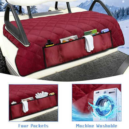 Golf Cart Seat Covers with 4 Front Pockets, Thick Seat Towel Blanket with Non-Slip Backing, Fits EZGO, Club Car, Yamaha and More 2 & 4 Passenger Golf Carts, Red - color: Red