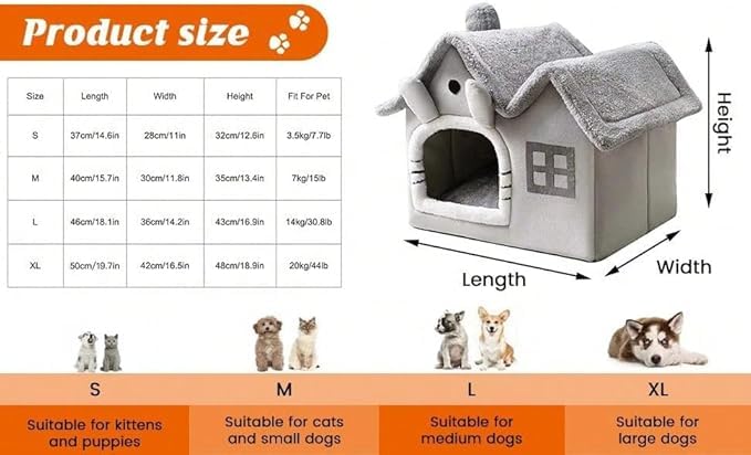 Luxury Foldable Rabbit-Ear Cat House & Dog Bed – Indoor Double Roof Condo with 30D Memory Foam, Removable Washable Cushion, Non-Slip Base, Cozy Pet Tent for Small Dogs & Cats, Gray (Extra Large) - size: Extra Large