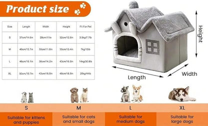 Luxury Foldable Rabbit-Ear Cat House & Dog Bed – Indoor Double Roof Condo with 30D Memory Foam, Removable Washable Cushion, Non-Slip Base, Cozy Pet Tent for Small Dogs & Cats, Gray (Large) - size: Large