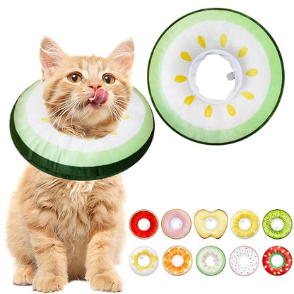 Cat Cone Collar Soft, Adjustable Cat Recovery Cone to Stop Licking, Cute Kitten Donut Collar After Surgery, Elizabethan Collars for Kittens, Lightweight Cats Neck Cones (Cucumber, Small) - color: Cucumber, size: Small