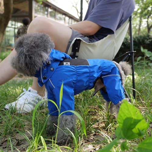 LOVELONGLONG Waterproof Dog Raincoat with Removable Hood – Outdoor Full Body Dog Jacket, Windproof Snowproof Shell Suit – All Season Pet Rain Gear Blue XS - color: Blue, size: XS (Back 10.5")