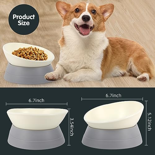 Bulldog Bowl Anti-Slip Dog Cat Dish Detachable Rubber Dog Bowl Pet Sterile Tilted Pet Feeder Slope Base (Grey-2 Cup) - color: Grey, size: 2 Cup ( Small/Medium Dog )