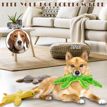 No Stuffing Dog Squeak Toys-3 Pack Chew Toys for Small Medium Large Breed- Durable Puppy Teething Interactive to Keep Them Busy- Best Birthday Gift - color: Yellow&Coffee&Green
