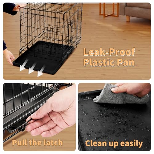 Simple Deluxe Large Dog Crates with Divider Panel, 36 inch Folding Mental Wire Double Door Dog Cage with Removable Leak-Proof Pan Tray, Durable Pet Kennels Outdoor, Indoor, Travel (Black, 36in) - size: 36.6"L x 22.6"W x 24.2"H