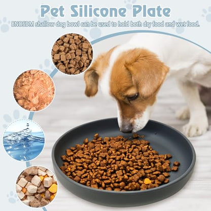 Silicone Cat Bowl Non-Slip Cat Food Plate Flat Dog Bowls with Suction Cup Shallow Puppy Food and Water Dish for Small and Medium Pets (Steel Gray) - color: 1 Pcs - (Steel Gray)