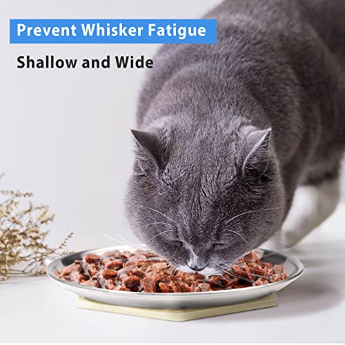 Stainless Steel Cat Dishes for Food and Water Bowls for Small Pets Relief of Whisker Fatigue -2 Sets Shallow Style(6.5 Inch) - size: 6 ounce,2 sets